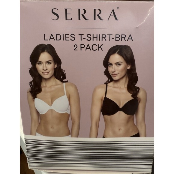 Serra Ladies T-ShirtBra 2 Pack Wired/Padded 1 White & 1 Black Sz 36C New in Box - Picture 1 of 4